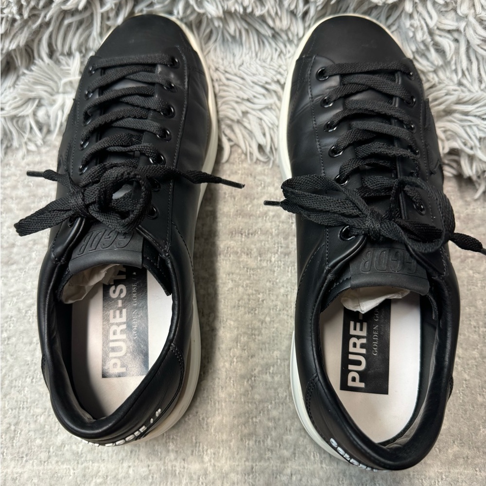 Golden Goose PURE-STAR Low Top Sneakers Black Leather in box with duster bag - Picture 4 of 16
